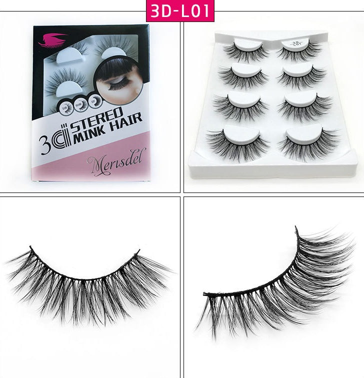 Set of false eyelashes with packaging and close-up views on a white background