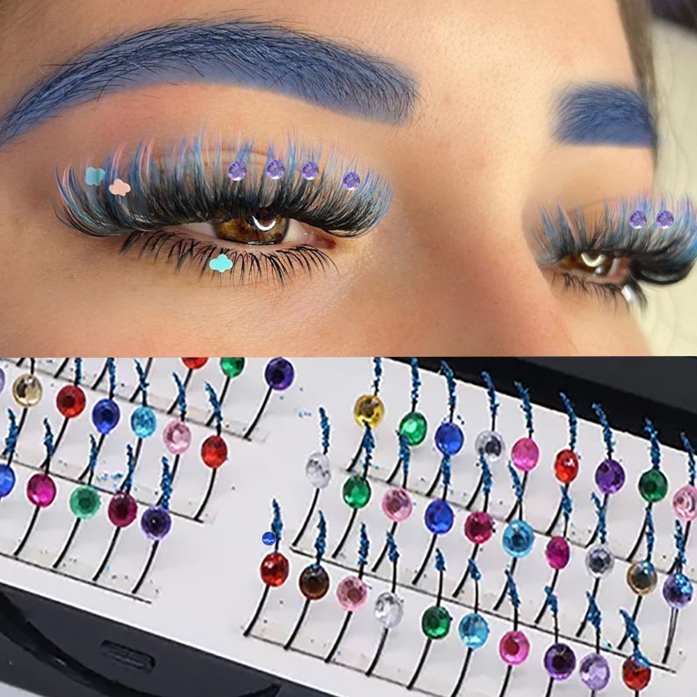 Rhinestones Colorful Individual False Eyelash Extensions