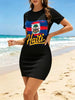 Haitian Flag Print Bodycon Short Sleeve Dress 8