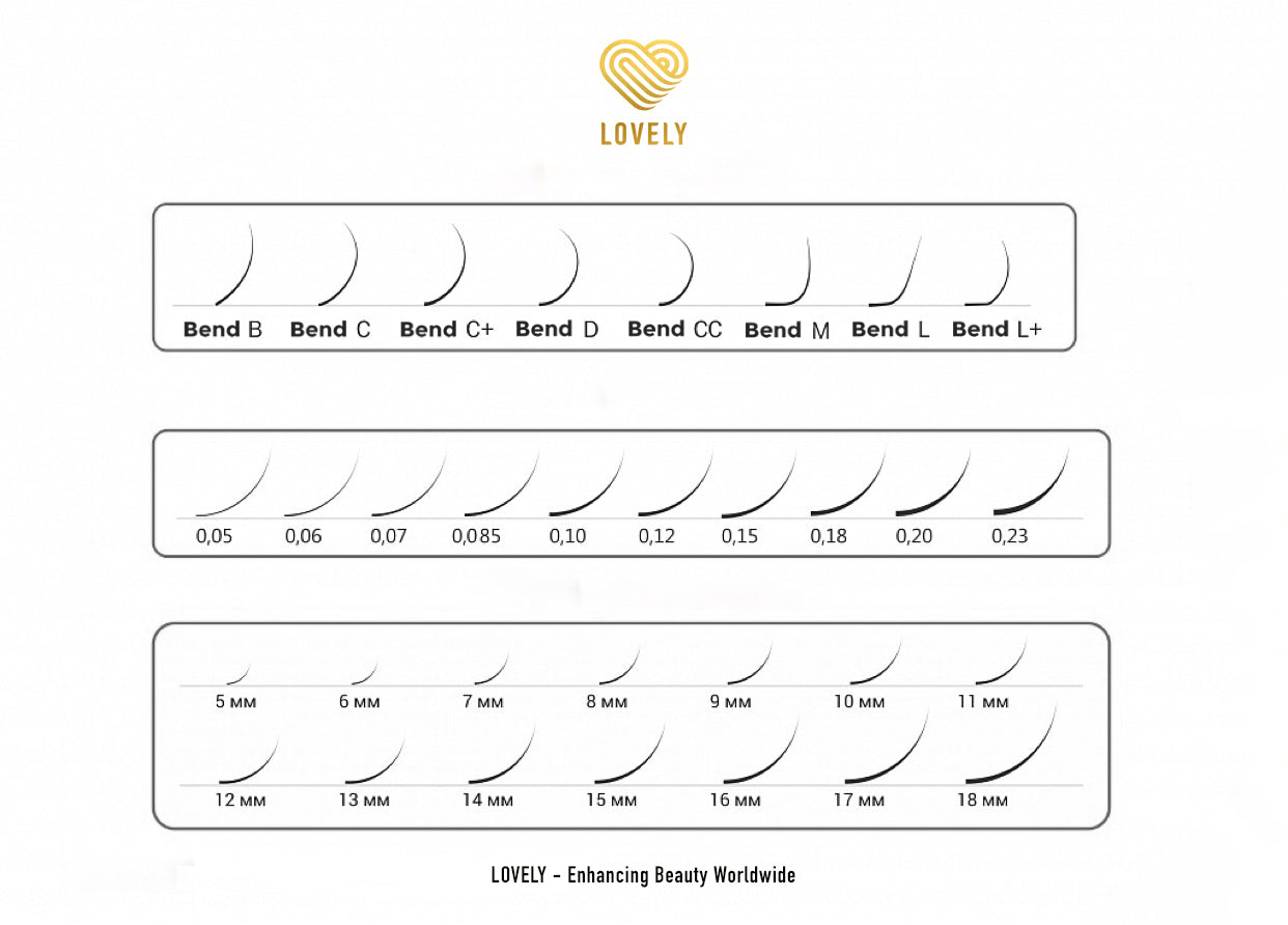 Ideal Eyelash Extensions | 20 Lines | MIX | Black | B C C+ CC D L L+ M Curl | 0.05–0.15 | 7–15mm | Lovely