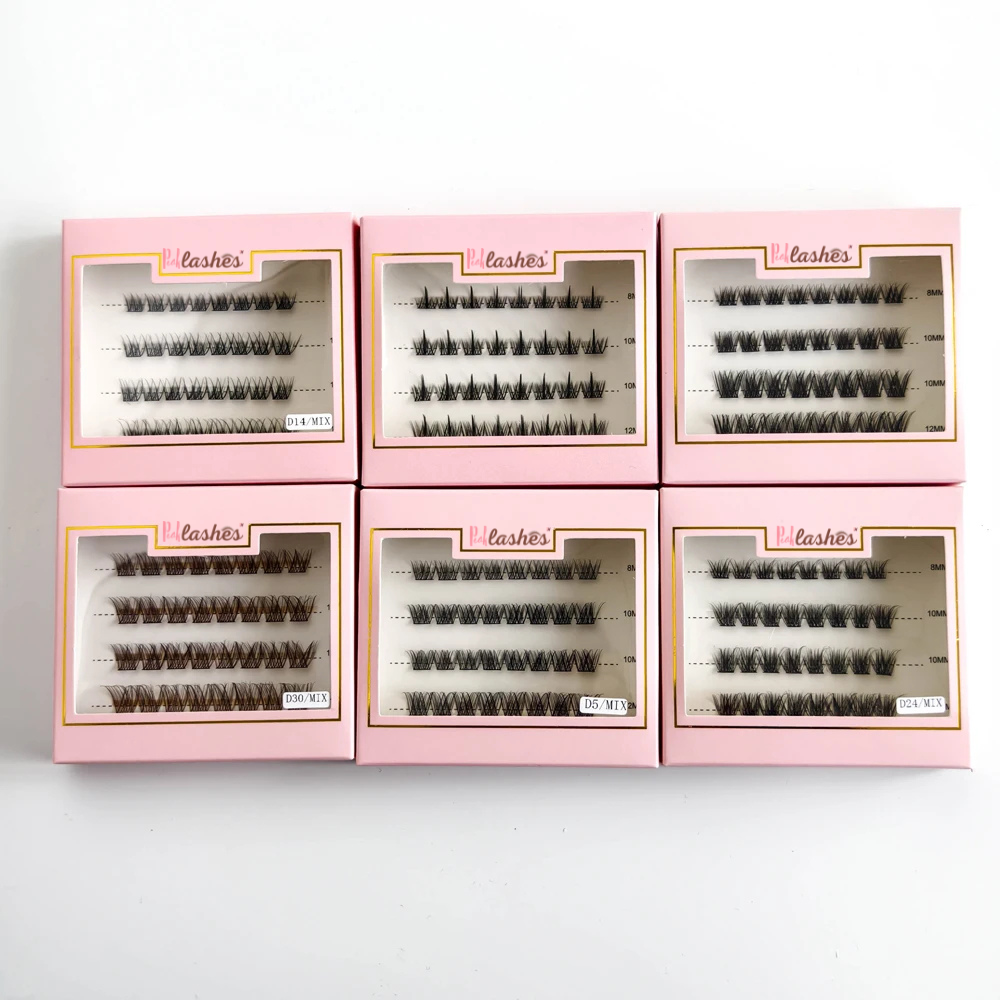 Set of false eyelashes in pink packaging on a white background