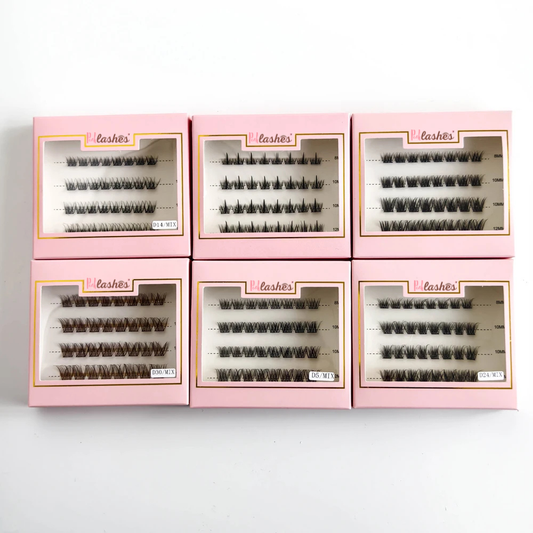 Set of false eyelashes in pink packaging on a white background