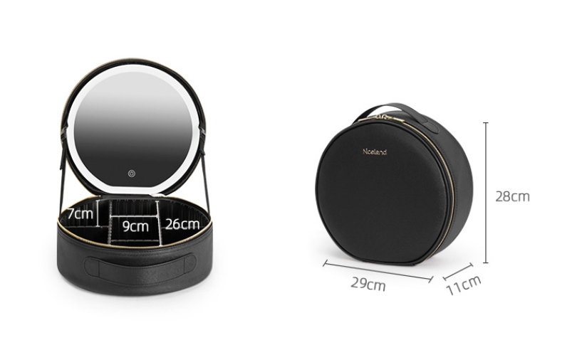 Round LED Travel Makeup Bag With Mirror