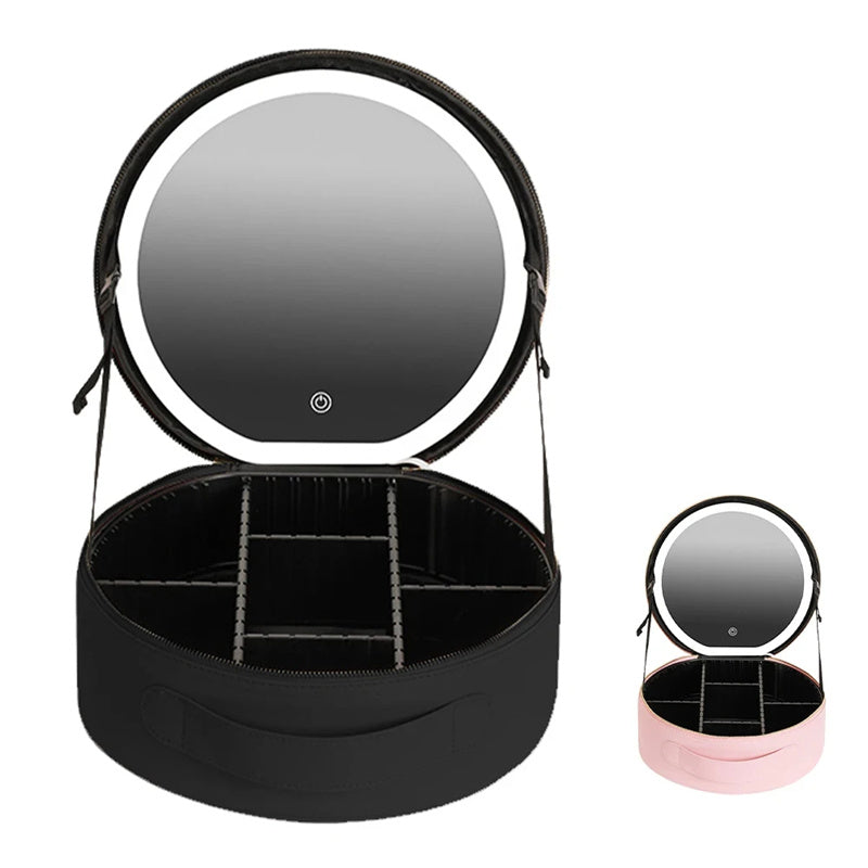 Round LED Travel Makeup Bag With Mirror