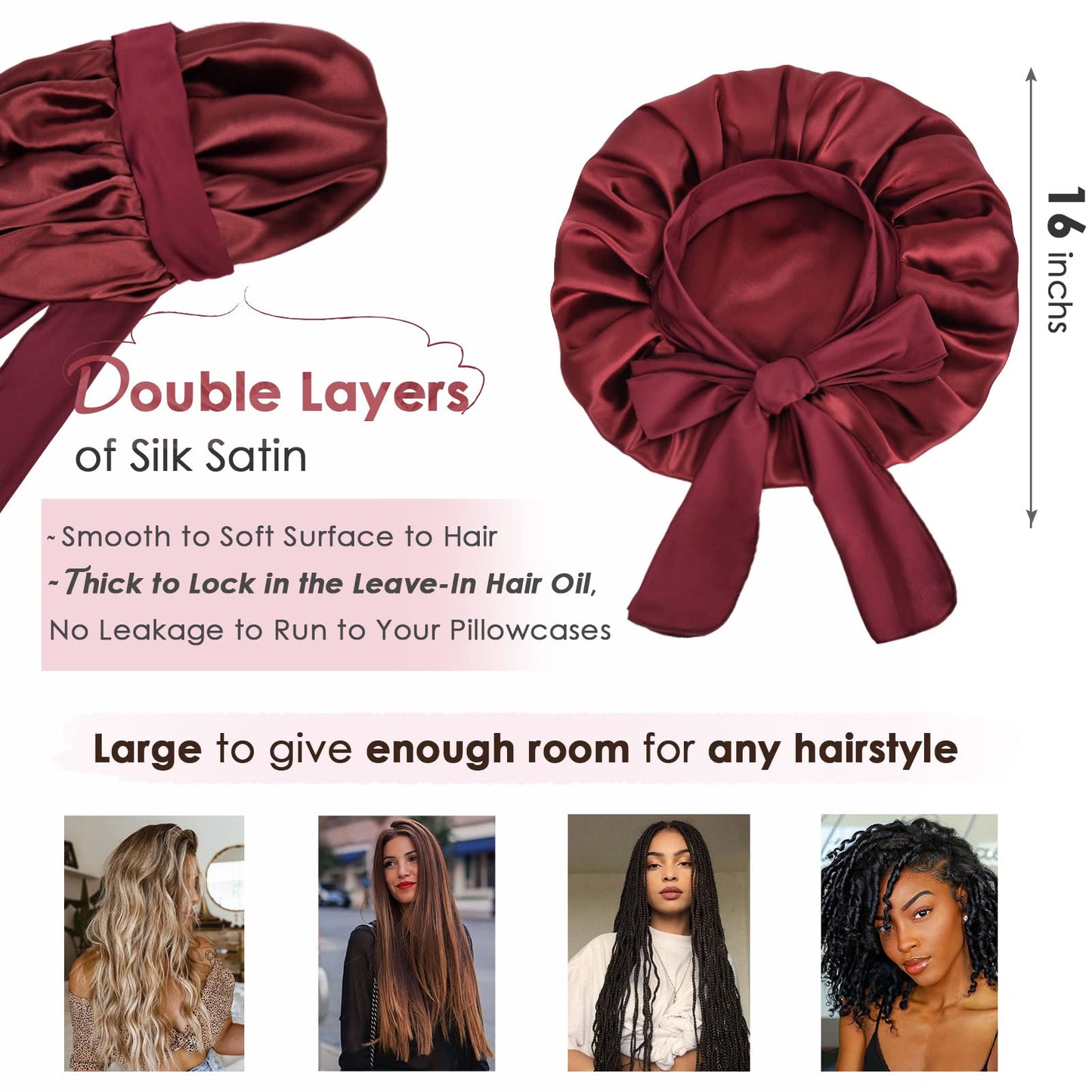 Adjustable Silk Bonnet for Sleeping Women Double Layer Satin Bonnet Reduce Friction Prevent Frizz Curly Hair