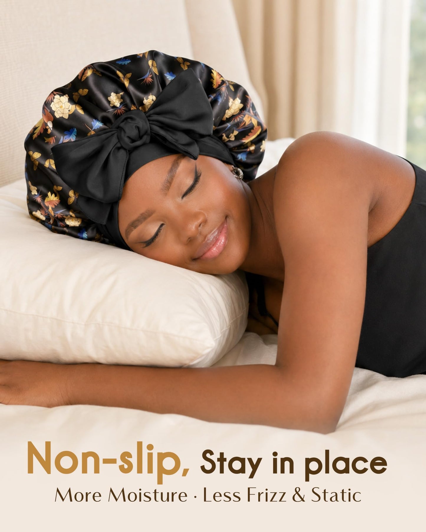 Adjustable Silk Bonnet for Sleeping Women Double Layer Satin Bonnet Reduce Friction Prevent Frizz Curly Hair
