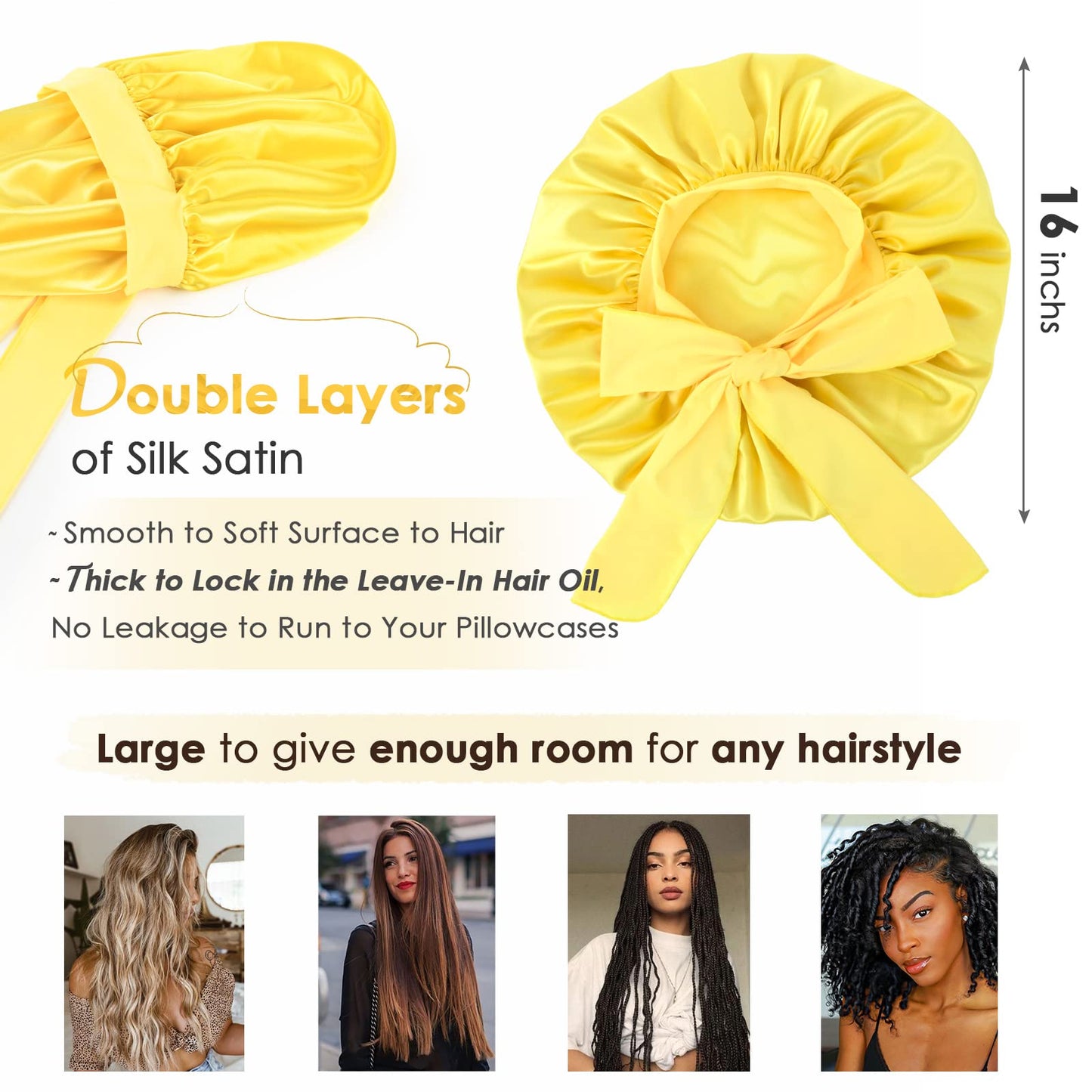 Adjustable Silk Bonnet for Sleeping Women Double Layer Satin Bonnet Reduce Friction Prevent Frizz Curly Hair