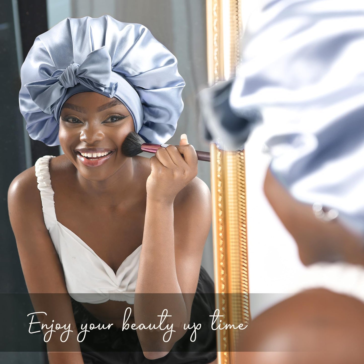 Adjustable Silk Bonnet for Sleeping Women Double Layer Satin Bonnet Reduce Friction Prevent Frizz Curly Hair