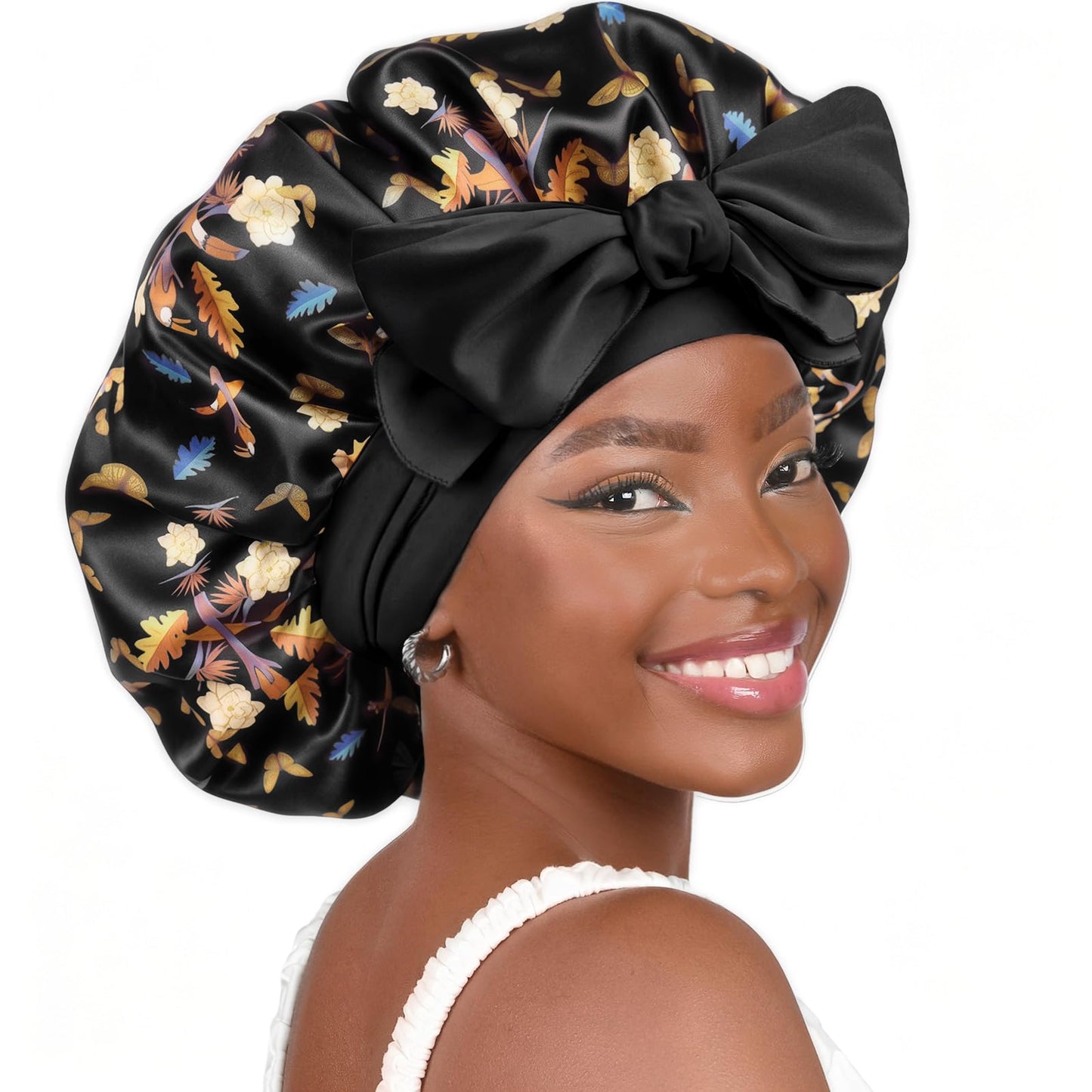 Adjustable Silk Bonnet for Sleeping Women Double Layer Satin Bonnet Reduce Friction Prevent Frizz Curly Hair