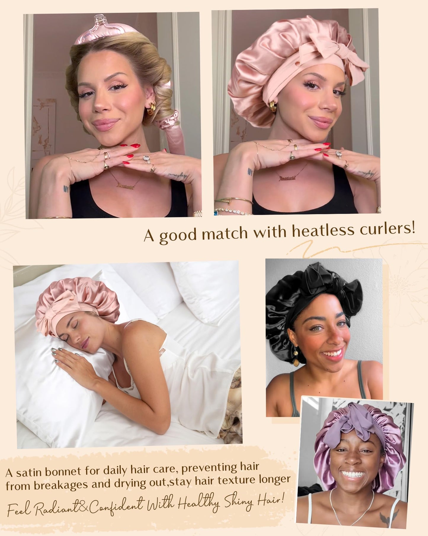Adjustable Silk Bonnet for Sleeping Women Double Layer Satin Bonnet Reduce Friction Prevent Frizz Curly Hair