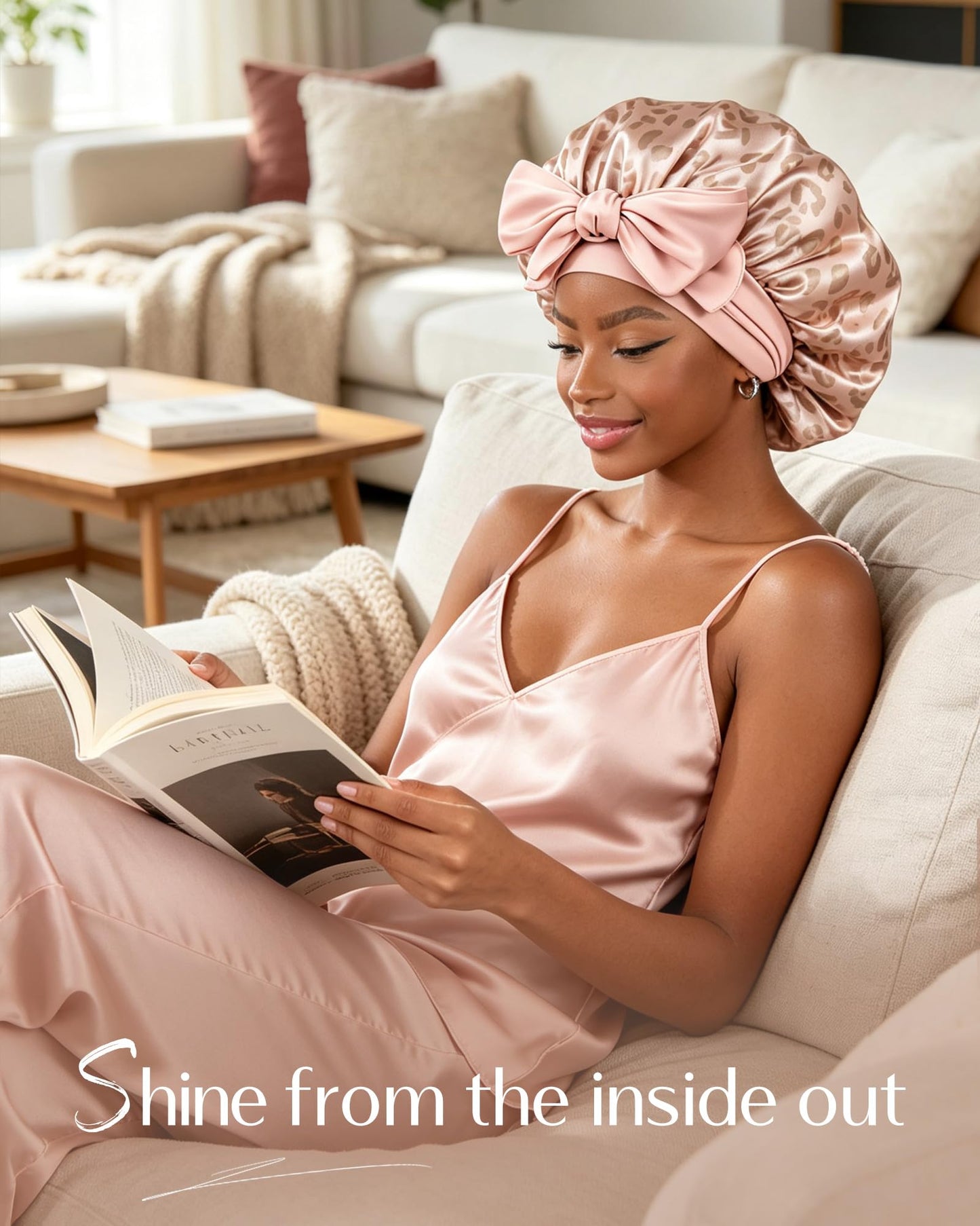 Adjustable Silk Bonnet for Sleeping Women Double Layer Satin Bonnet Reduce Friction Prevent Frizz Curly Hair