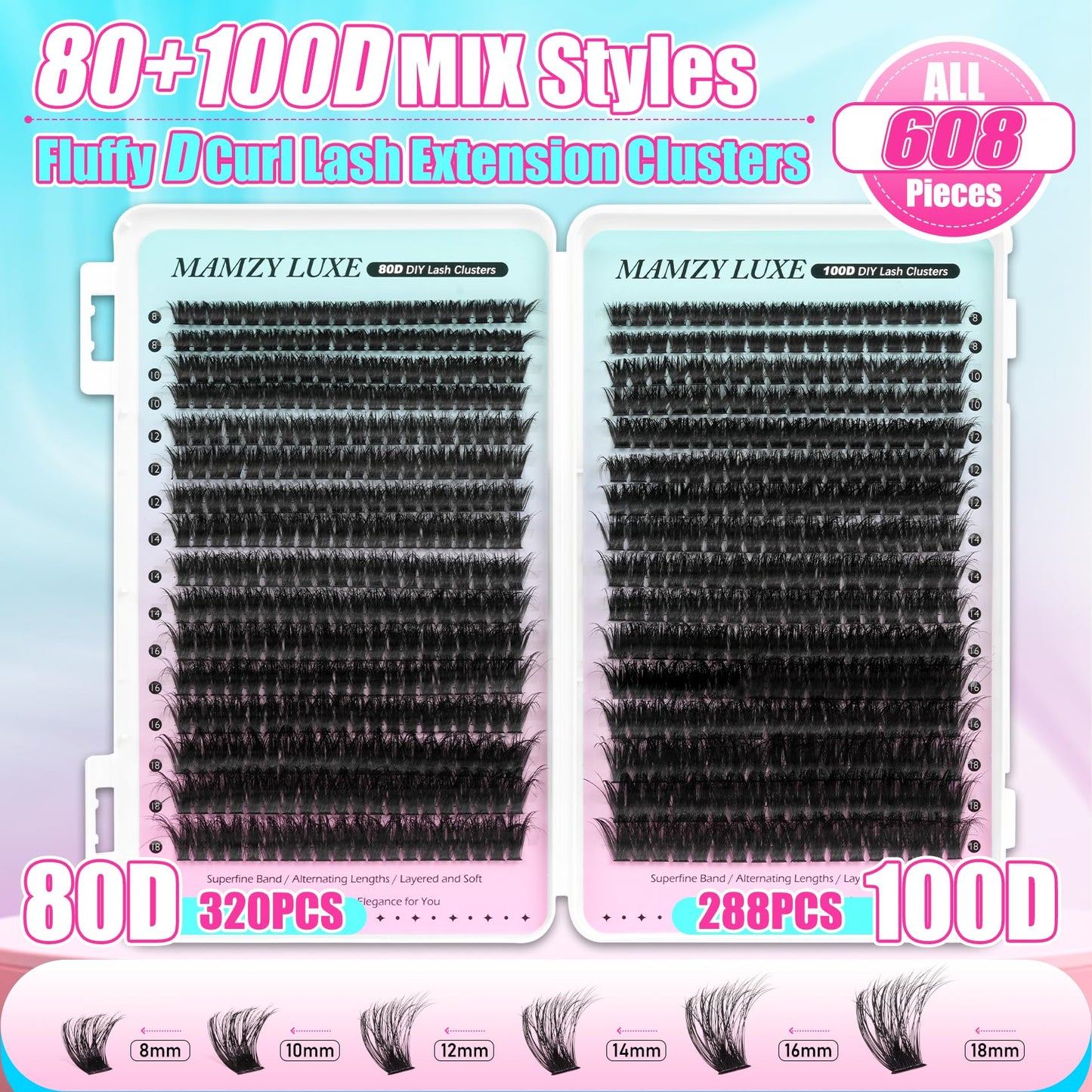 Lash Clusters 708PCS Cluster Eyelash Extensions 10-16MM Wispy Lashes Clusters 30+40+50+60+80+100D Eyelash Clusters Mix Daily Look Fake Eyelashes Extension