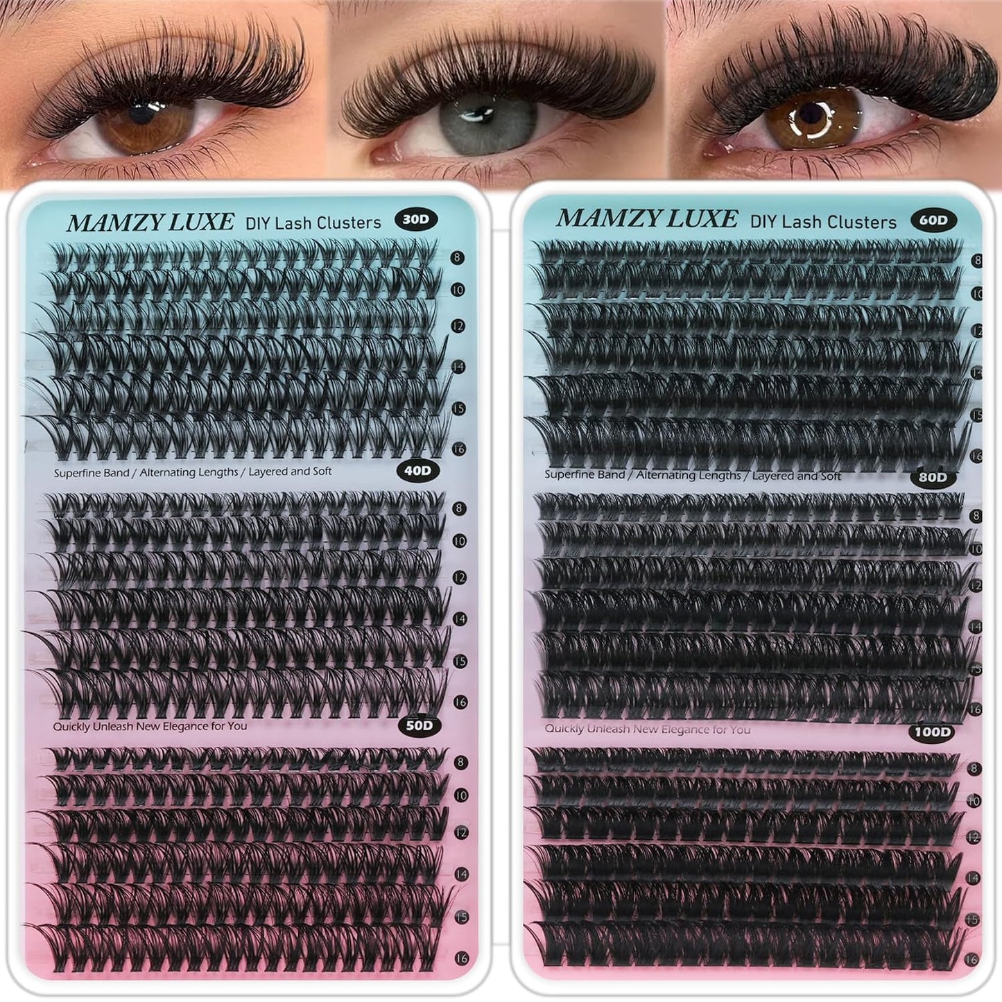 Lash Clusters 708PCS Cluster Eyelash Extensions 10-16MM Wispy Lashes Clusters 30+40+50+60+80+100D Eyelash Clusters Mix Daily Look Fake Eyelashes Extension