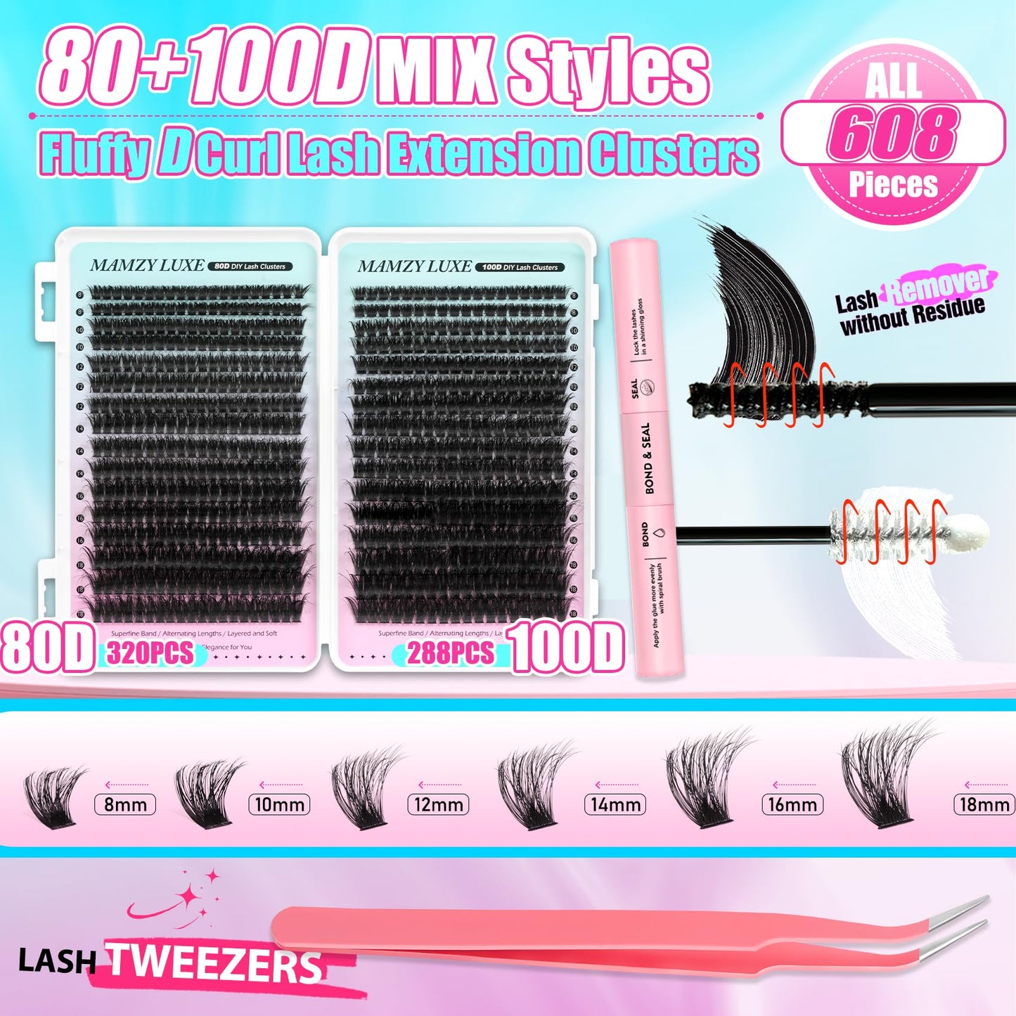 Lash Clusters 708PCS Cluster Eyelash Extensions 10-16MM Wispy Lashes Clusters 30+40+50+60+80+100D Eyelash Clusters Mix Daily Look Fake Eyelashes Extension