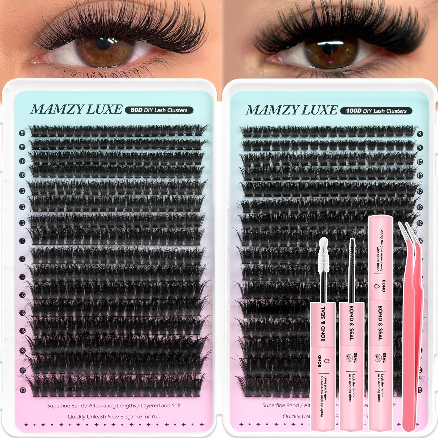 Lash Clusters 708PCS Cluster Eyelash Extensions 10-16MM Wispy Lashes Clusters 30+40+50+60+80+100D Eyelash Clusters Mix Daily Look Fake Eyelashes Extension