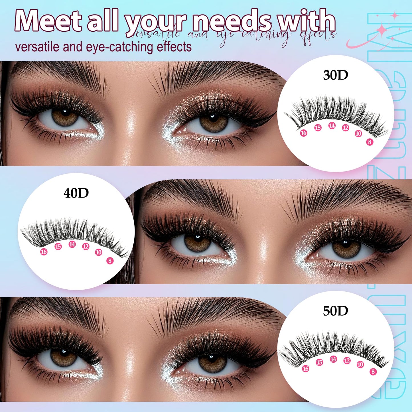 Lash Clusters 708PCS Cluster Eyelash Extensions 10-16MM Wispy Lashes Clusters 30+40+50+60+80+100D Eyelash Clusters Mix Daily Look Fake Eyelashes Extension
