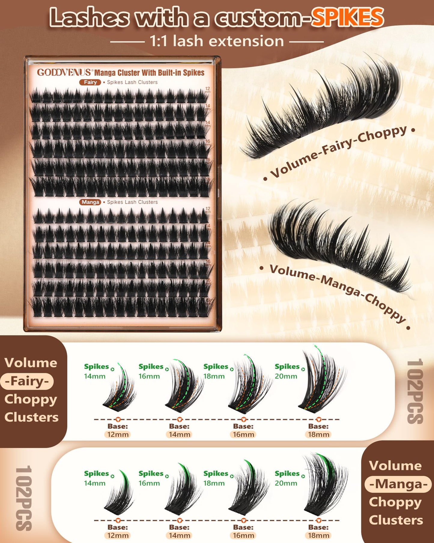 Manga Pre-Mapped Volume Wispy Spike Lash Clusters
