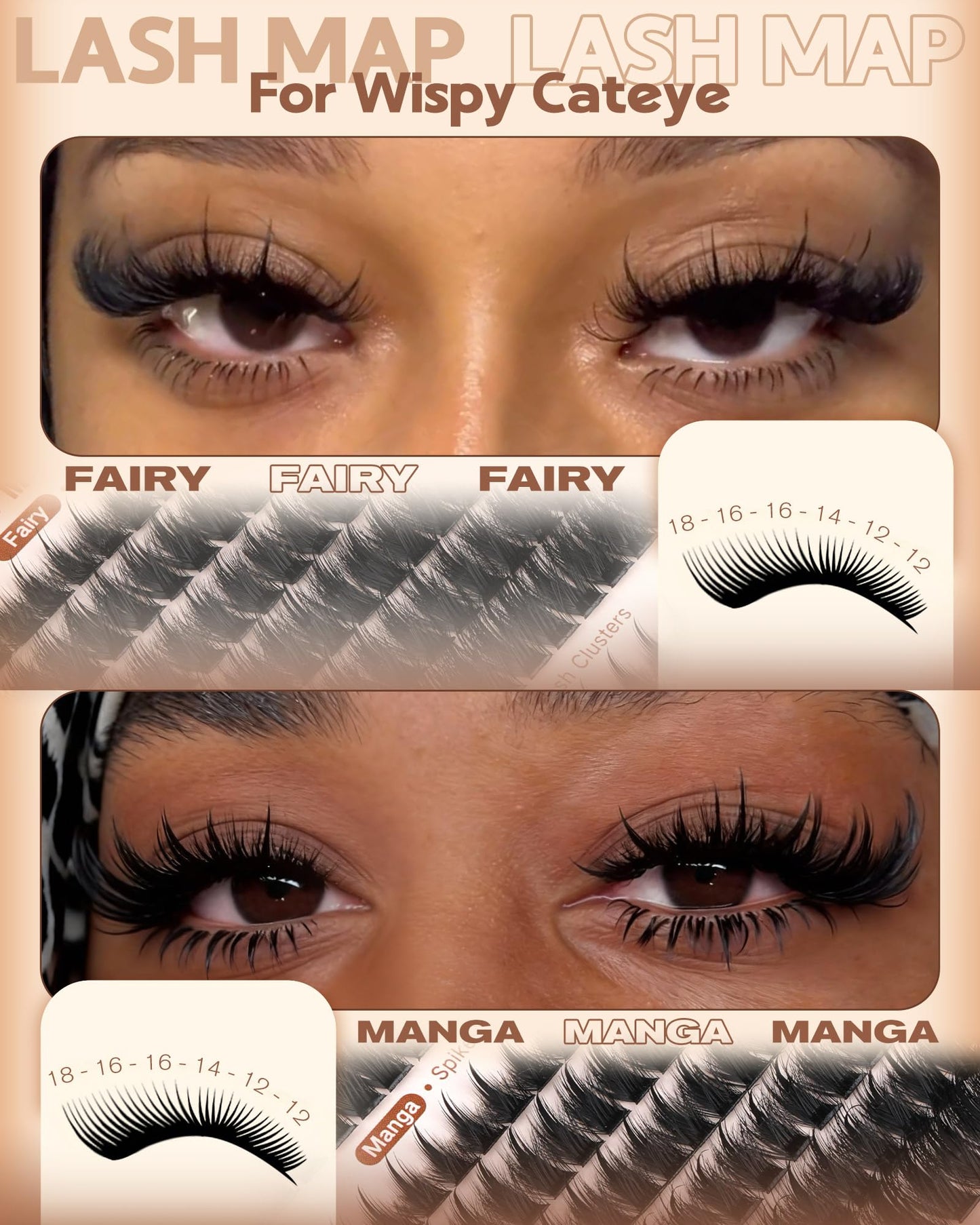 Manga Pre-Mapped Volume Wispy Spike Lash Clusters