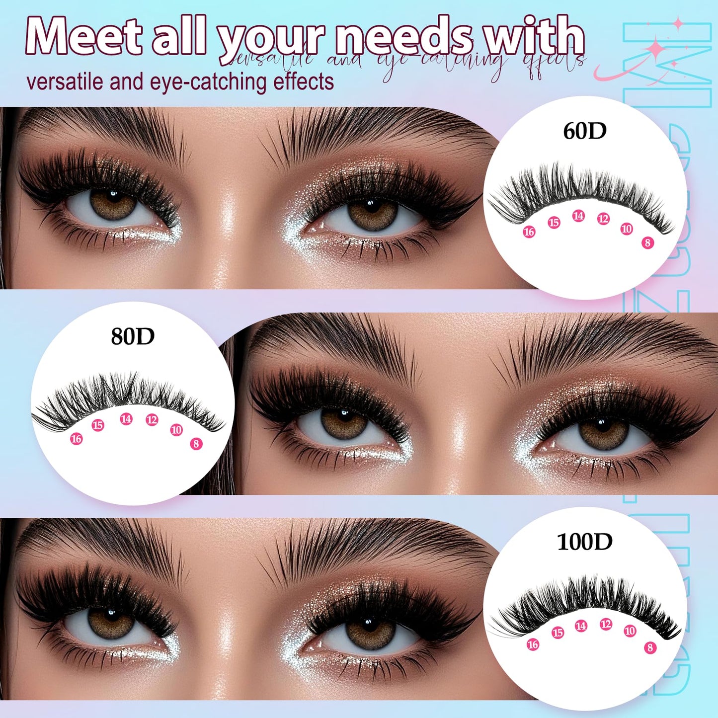 Lash Clusters 708PCS Cluster Eyelash Extensions 10-16MM Wispy Lashes Clusters 30+40+50+60+80+100D Eyelash Clusters Mix Daily Look Fake Eyelashes Extension