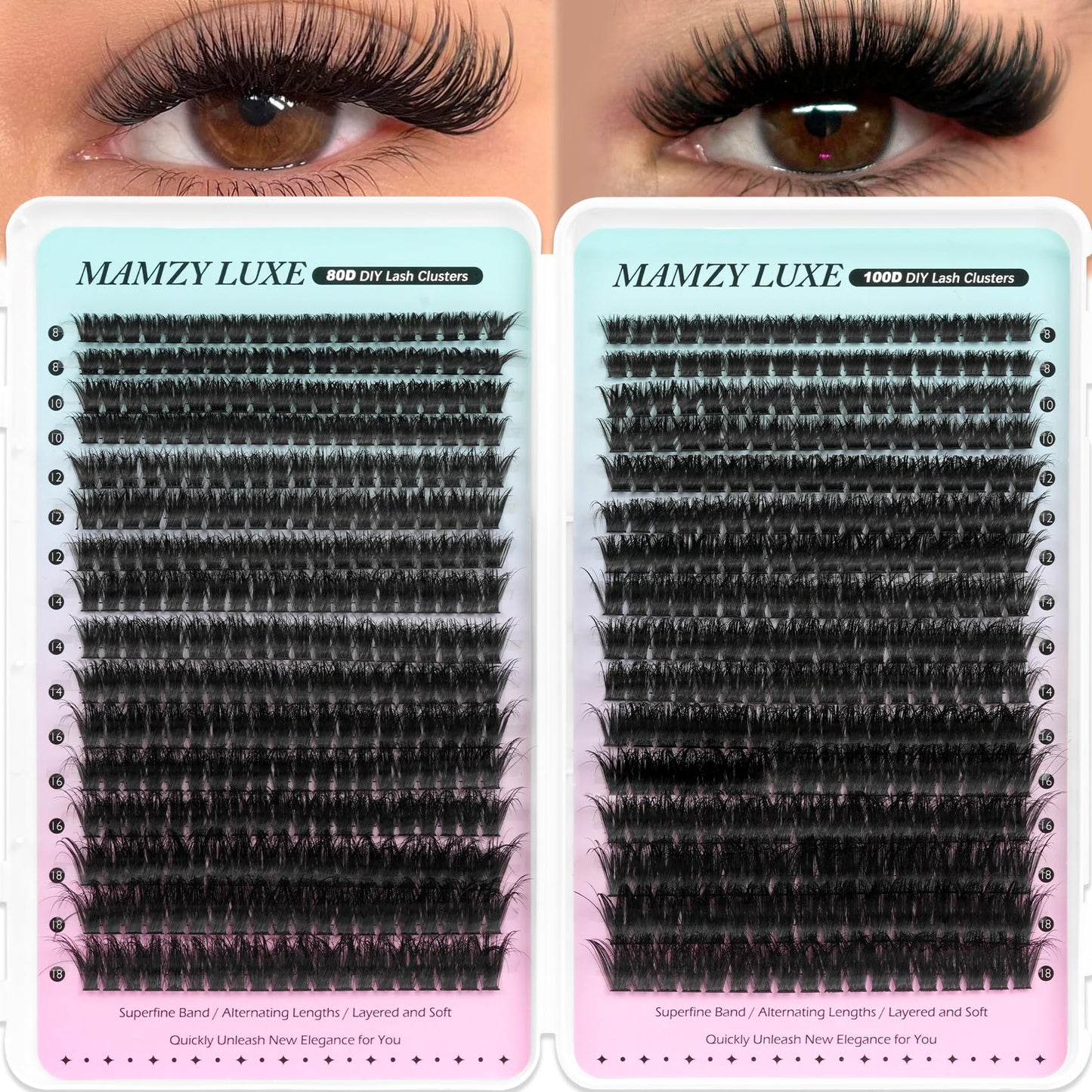 Lash Clusters 708PCS Cluster Eyelash Extensions 10-16MM Wispy Lashes Clusters 30+40+50+60+80+100D Eyelash Clusters Mix Daily Look Fake Eyelashes Extension