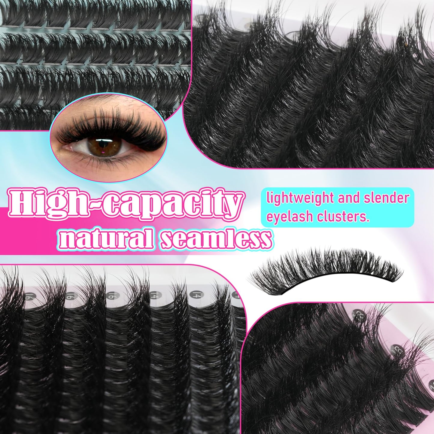 Lash Clusters 708PCS Cluster Eyelash Extensions 10-16MM Wispy Lashes Clusters 30+40+50+60+80+100D Eyelash Clusters Mix Daily Look Fake Eyelashes Extension
