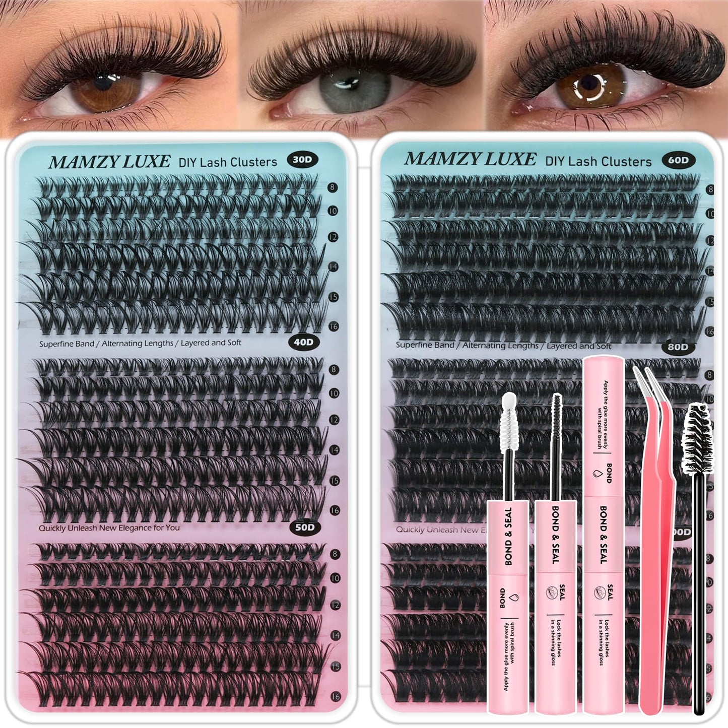 Lash Clusters 708PCS Cluster Eyelash Extensions 10-16MM Wispy Lashes Clusters 30+40+50+60+80+100D Eyelash Clusters Mix Daily Look Fake Eyelashes Extension