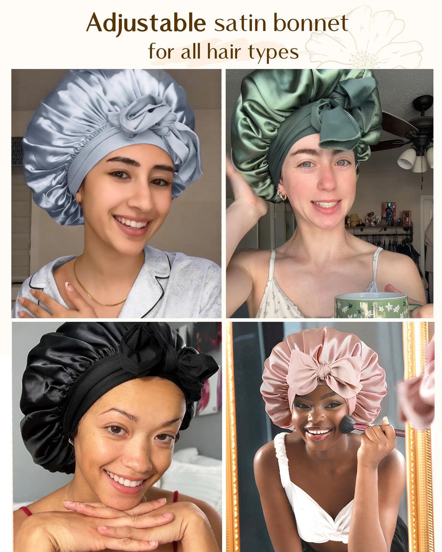 Adjustable Silk Bonnet for Sleeping Women Double Layer Satin Bonnet Reduce Friction Prevent Frizz Curly Hair