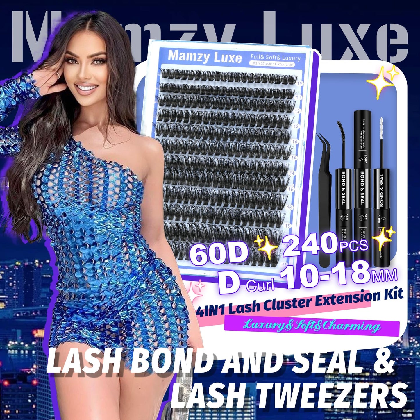 Lash Clusters 708PCS Cluster Eyelash Extensions 10-16MM Wispy Lashes Clusters 30+40+50+60+80+100D Eyelash Clusters Mix Daily Look Fake Eyelashes Extension