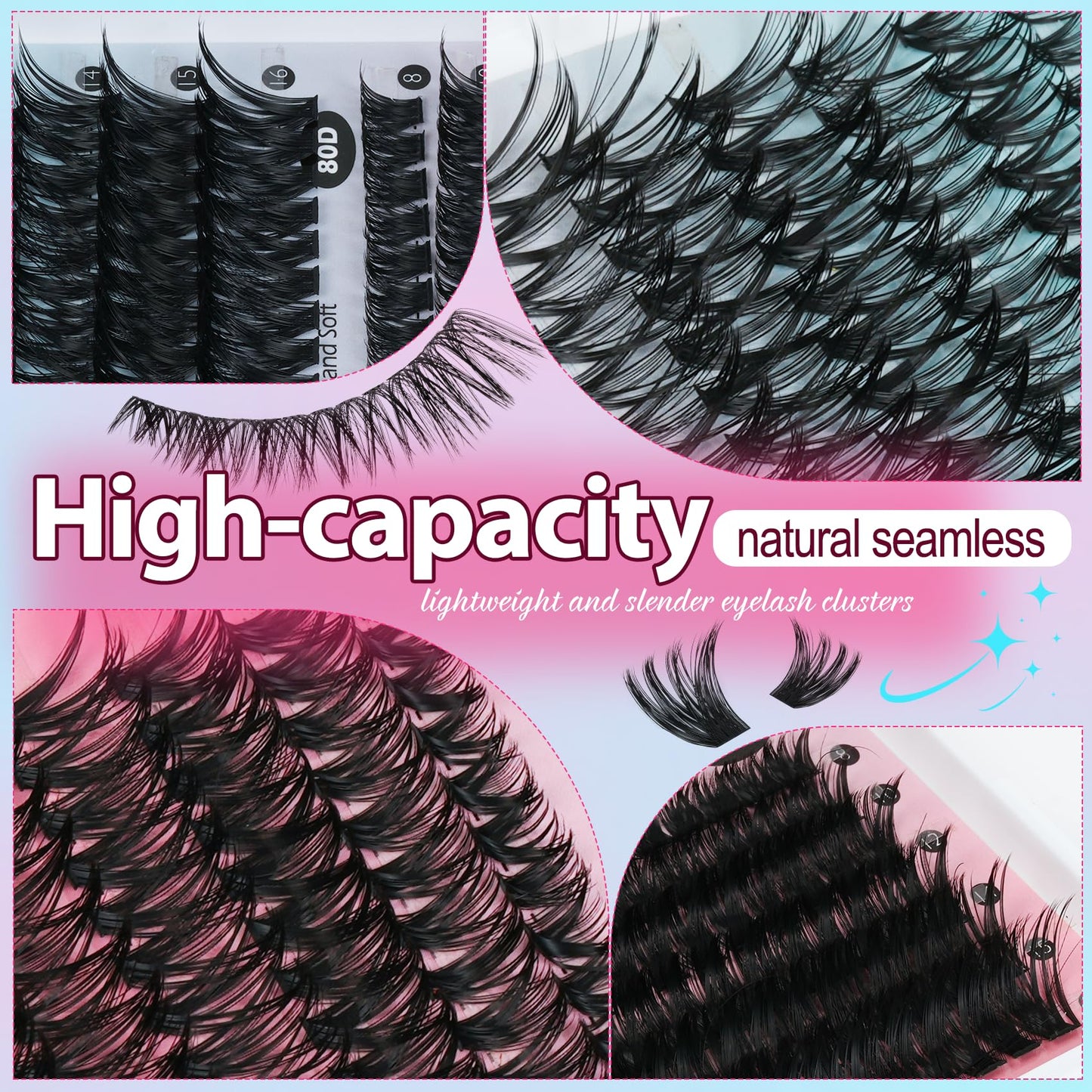 Lash Clusters 708PCS Cluster Eyelash Extensions 10-16MM Wispy Lashes Clusters 30+40+50+60+80+100D Eyelash Clusters Mix Daily Look Fake Eyelashes Extension