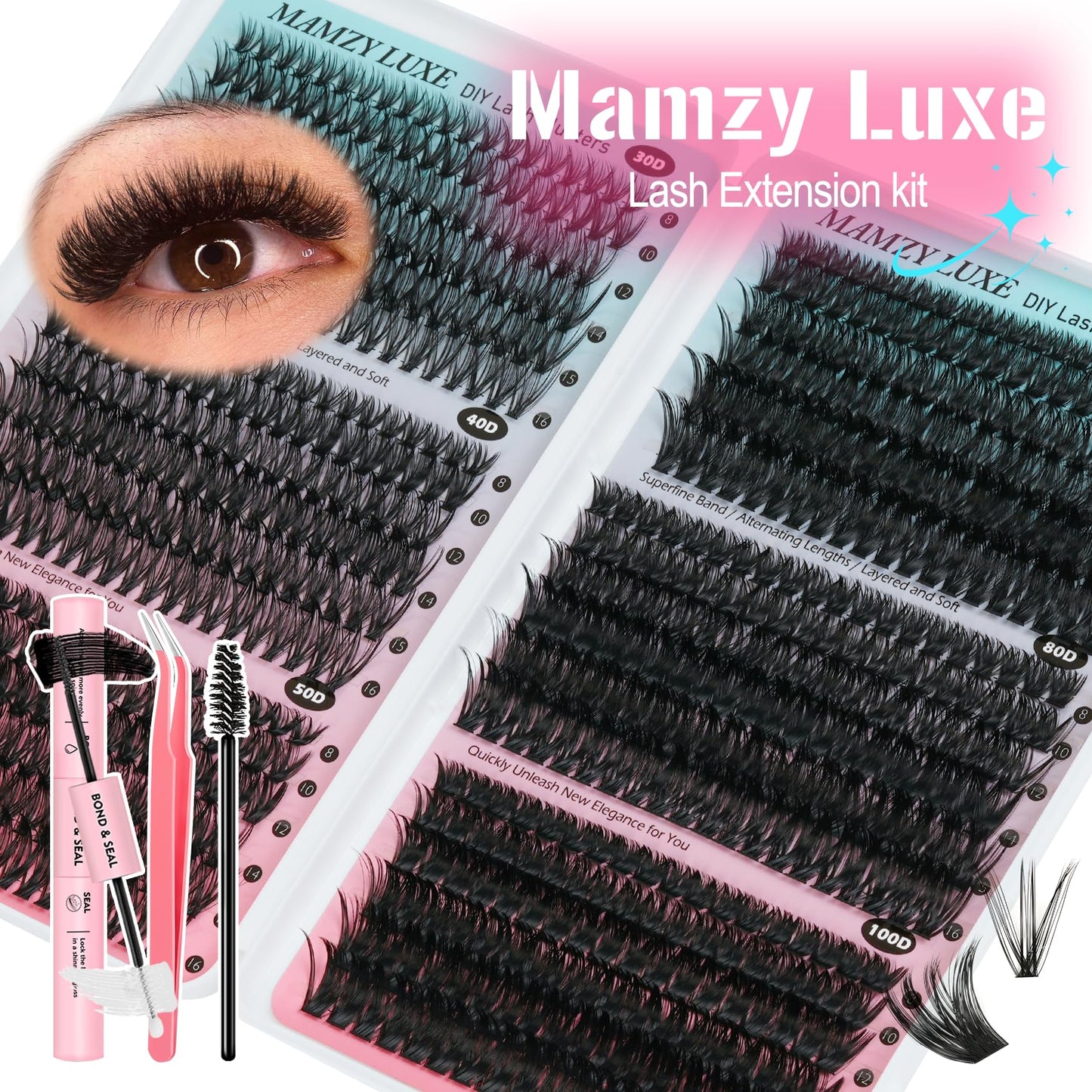 Lash Clusters 708PCS Cluster Eyelash Extensions 10-16MM Wispy Lashes Clusters 30+40+50+60+80+100D Eyelash Clusters Mix Daily Look Fake Eyelashes Extension