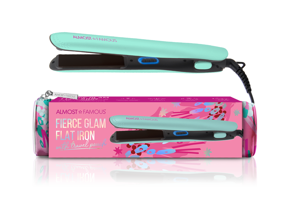 "Fierce Glam" Flat Iron with Travel Pouch Turquoise