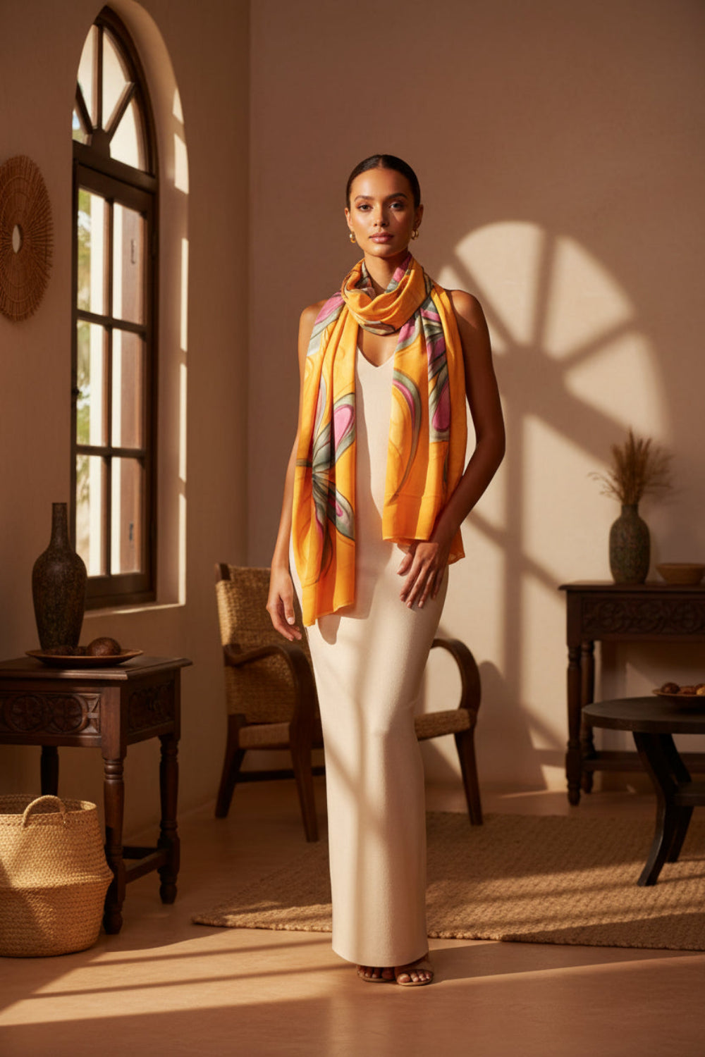 Floral Garden Hand Painted Scarf Made in Haiti Model 1