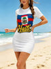 Haitian Flag Print Bodycon  Short Sleeve Dress 9