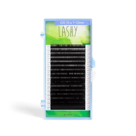 Lashy Green Eyelash Extensions | 16 Lines | MIX | Black | C C+ CC D Curl | 0.07 & 0.10 | 4–15mm