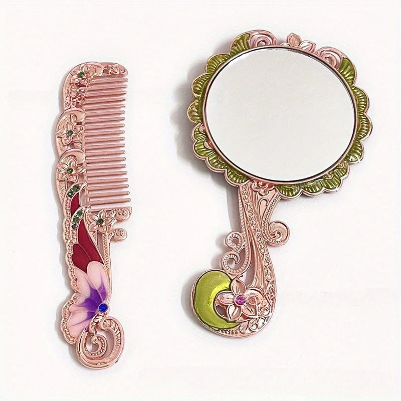 Vintage Makeup Mirror With Comb Set