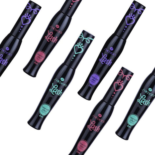 Set of Shiseido mascara tubes on a white background