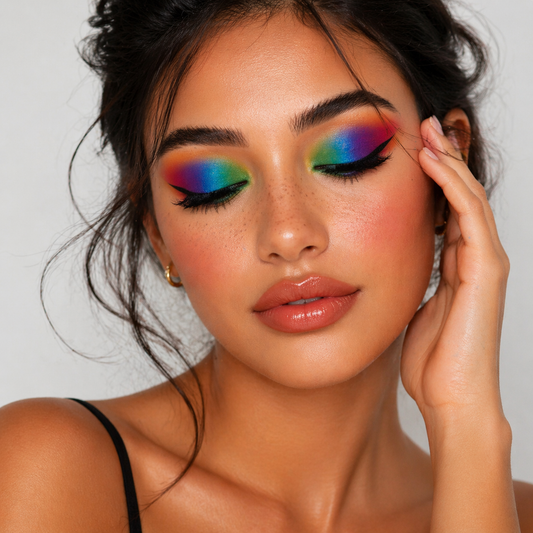 Woman with colorful eye makeup posing