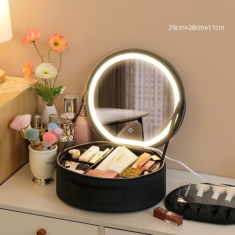Round LED Travel Makeup Bag With Mirror