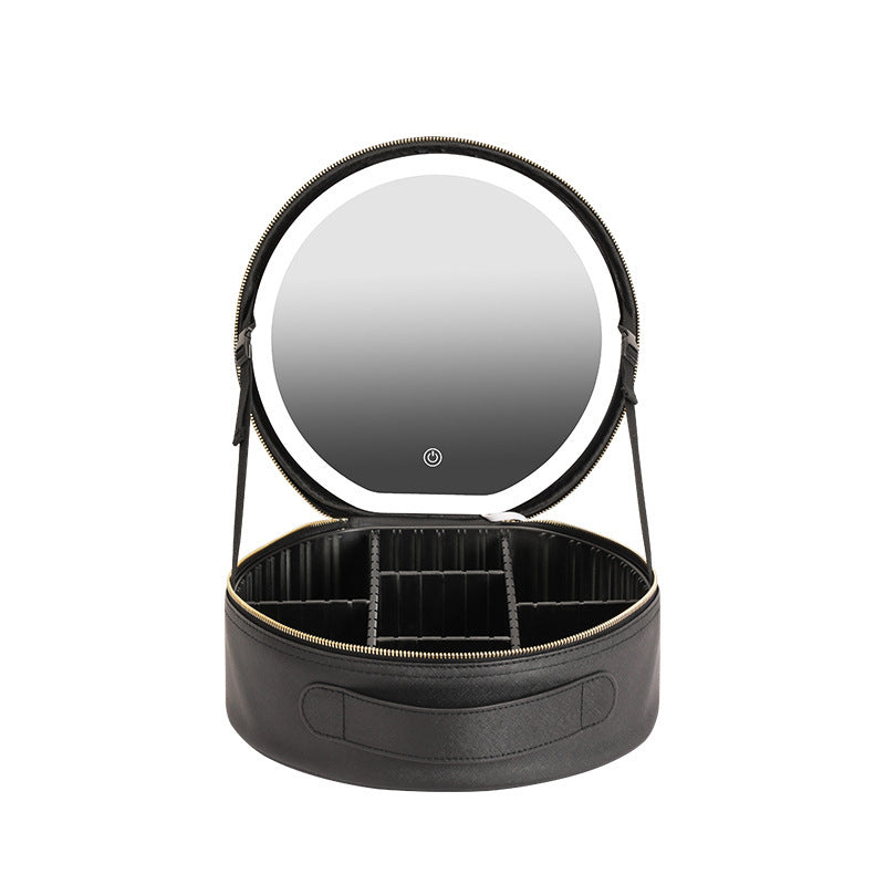 Round LED Travel Makeup Bag With Mirror