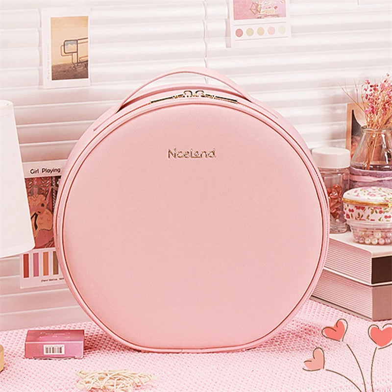 Round LED Travel Makeup Bag With Mirror