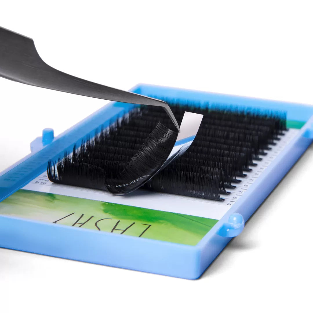 Lashy Green Eyelash Extensions | 16 Lines | Black | C D Curl | 0.07 & 0.10 | 5–15mm