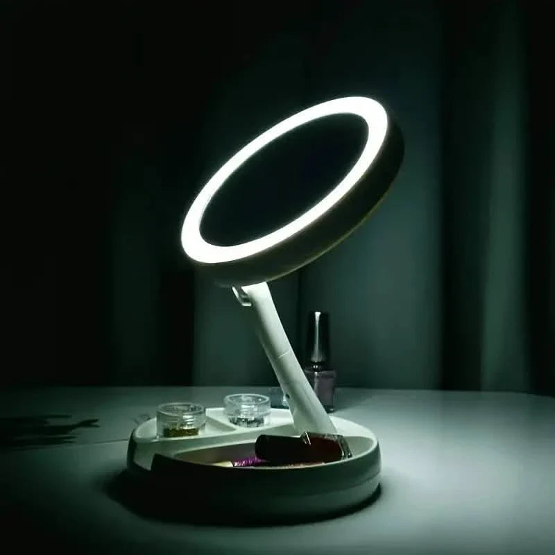 Foldable LED Vanity Mirror With Storage Box