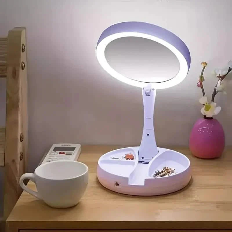 Foldable LED Vanity Mirror With Storage Box