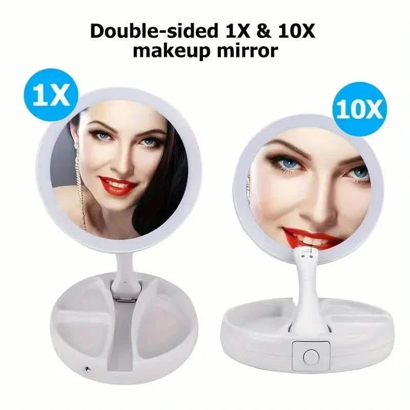 Foldable LED Vanity Mirror With Storage Box