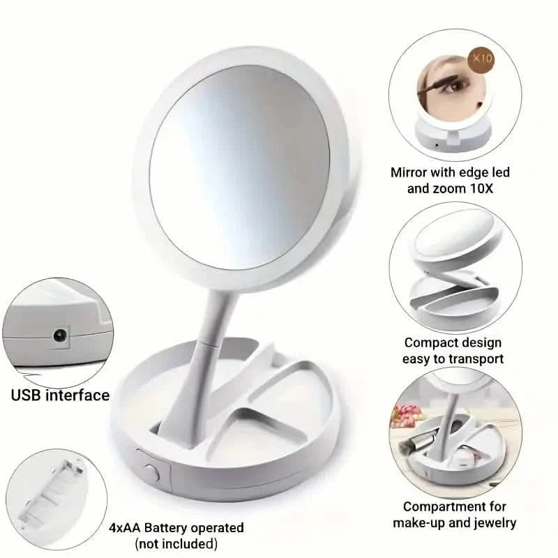 Foldable LED Vanity Mirror With Storage Box