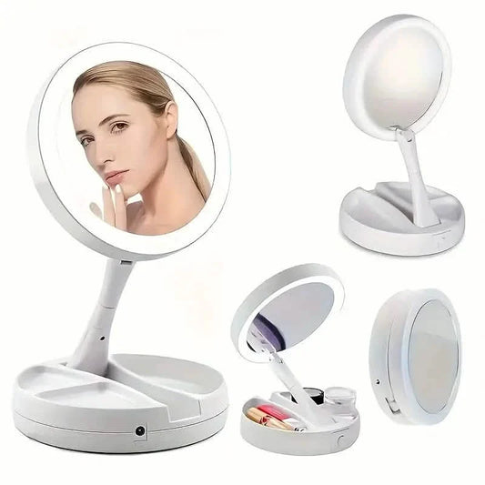 Foldable LED Vanity Mirror With Storage Box