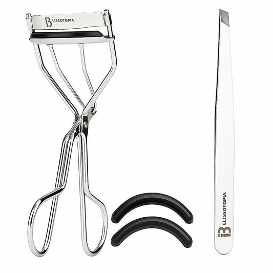 2-in-1 Eyelash Curler and Tweezer Set Silver Travel Friendly