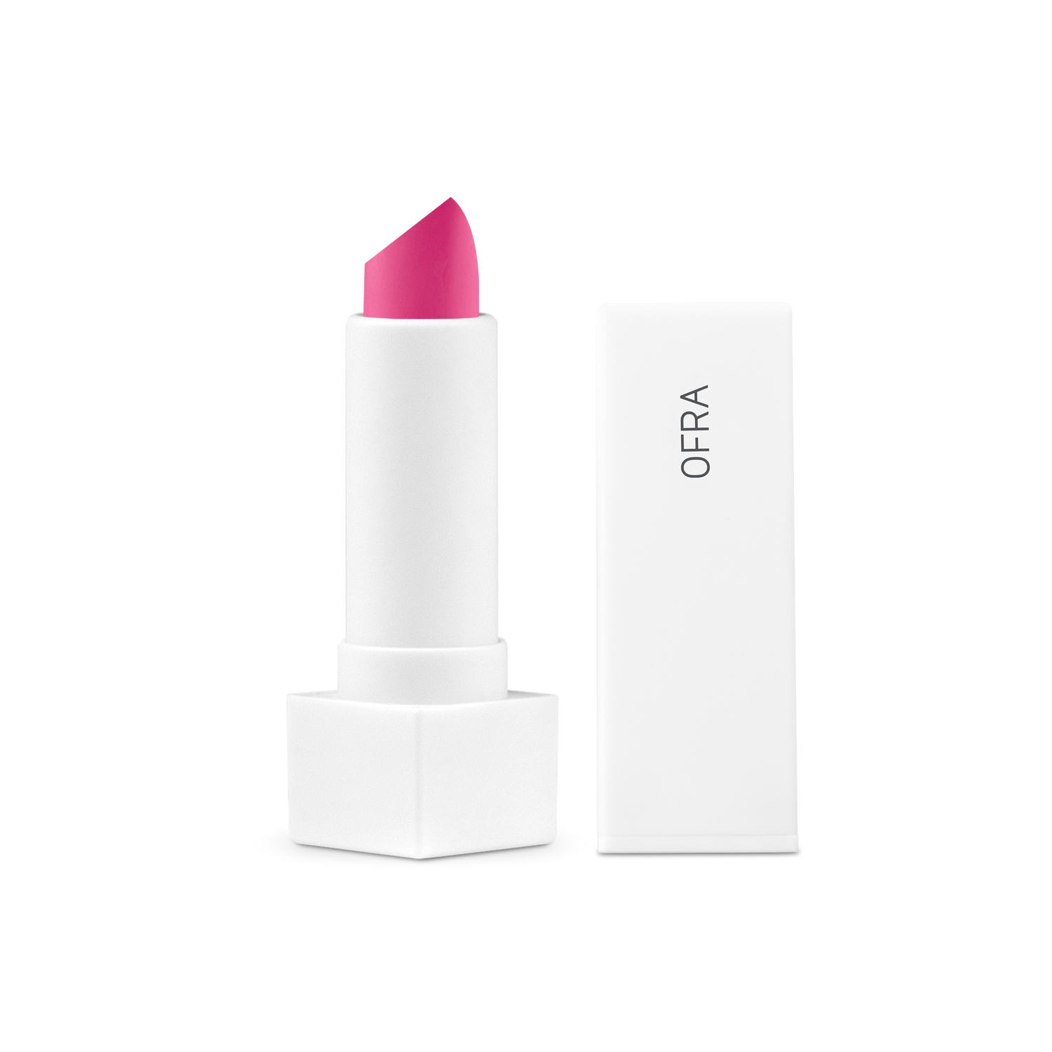 A bright metallic fuchsia lipstick