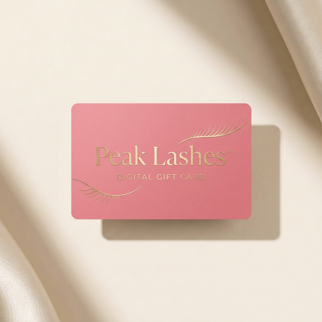 Peak Lashes™ rose-pink and champagne-gold digital gift card