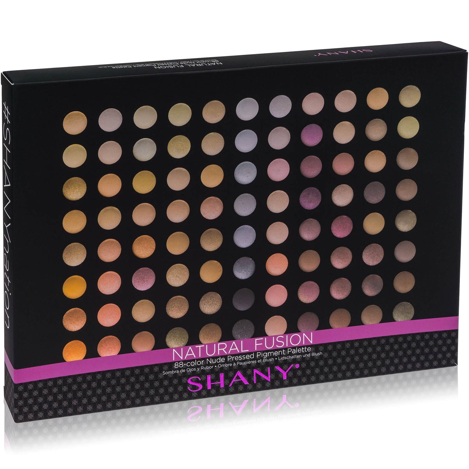 SHANY Natural Fusion makeup palette packaging with color swatches on a white background